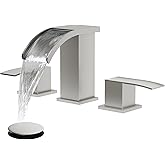 gotonovo Waterfall 8 inch Widespread Bathroom Faucet Set Bathroom Sink Faucet 3 Hole 2 Handle Vanity Lavatory Deck Mount with Pop Up Drain and Water Supply Lines Square Body Brushed Nickel