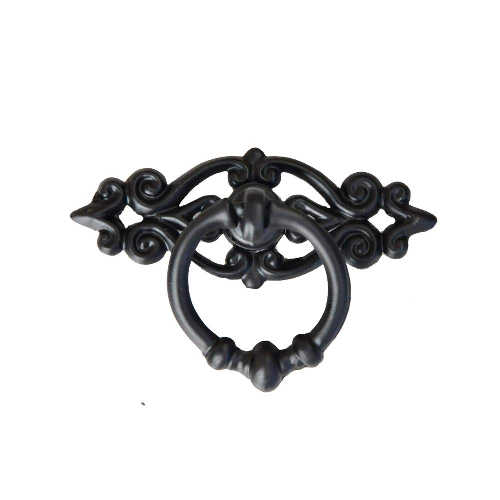Antique Cabinet Door Drawers Cupboard Ring Pull Handle Retro Knob, Black, Pack of 8