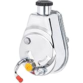 PTNHZ Saginaw Power Steering Pump P Series 5/8" Keyway Pulley Shaft Chrome Street/Hot Rod Reservoir Gearbox Relacement For 66-74 GM Chevy Chevrolet