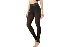 Women's Fleece Lined Tights Faux Sheer Thermal Tights, Ultra Soft & Stretchy Opaque Warm Tights for Winter
