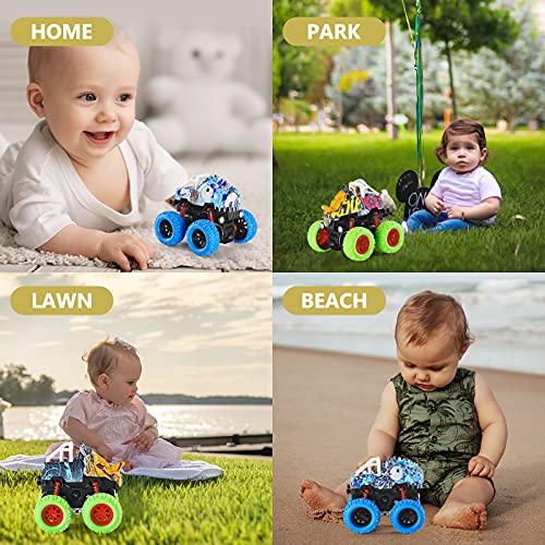 Muehieu Dinosaur Truck Toys, 2 Pack Monster Car Vehicles Toy Friction Powered Dinosaur Trucks Car Toy Double-Directions Push and Go Vehicle Toys Sets Gift for Kids Boys Girls Toddler