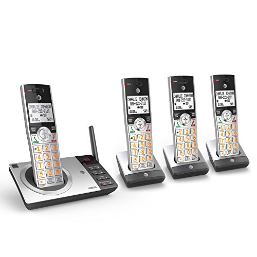 AT&T CL82407 DECT 6.0 Expandable Cordless Phone with Answering System & Smart Call Blocker, Silver/Black with 4 Handsets