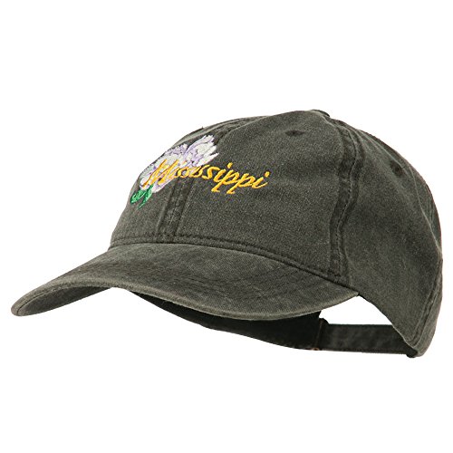 E4hats Mississippi State Flower Embroidered Washed Cap - Black OSFM