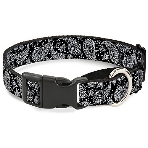 Buckle-Down Floral Paisley Black/White Martingale Dog Collar, 1.5" Wide-Fits 13…