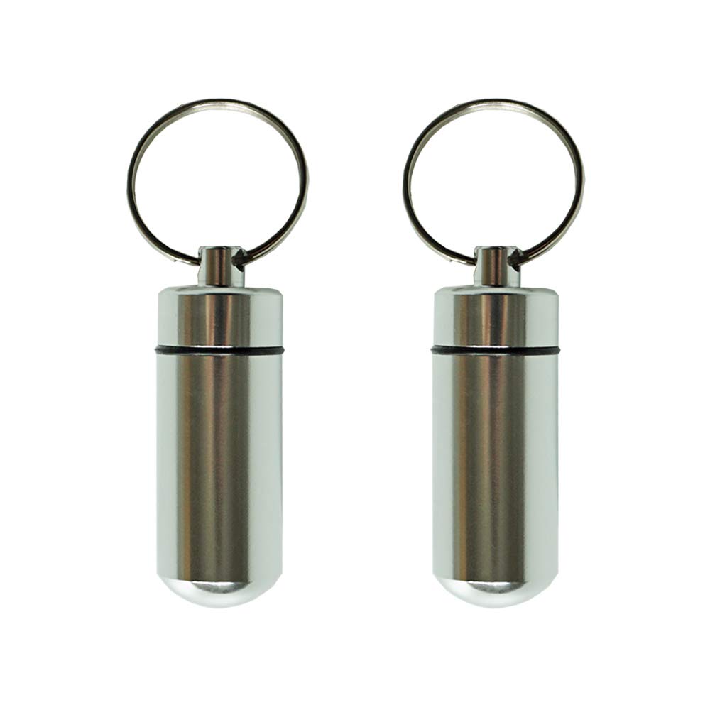 Essential Keychain Container of Airtight Waterproof Capsule Seal Bottle and Dry Box for Outdoor Activity EDC Survive at Military Grade to Store Pills,Matches (Silver, 1.9x0.6inch, 2pc)
