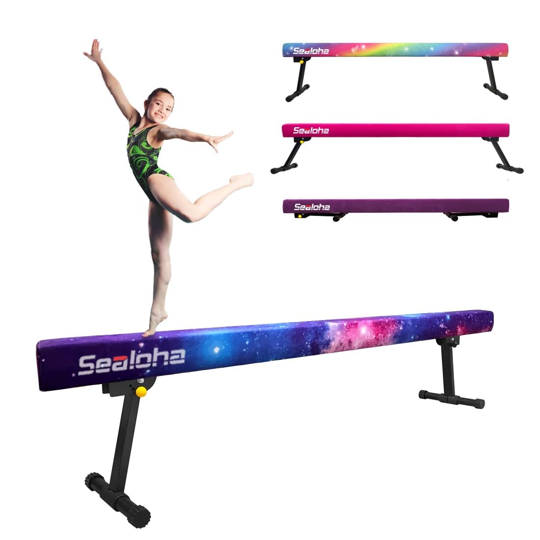 Photo 1 of Sealoha 8ft Ultrasimple Adjustable&Foldable Balance Beam,High-Low Floor Beam Suede Gymnastics Equipment, Gymnastics Beam for Training&Professional HomeTraining (Gym Beam, Star, 8ft)