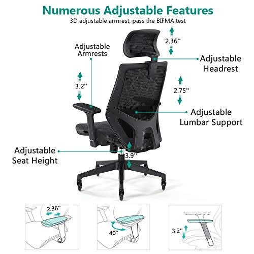 Office Chairs, Tribesigns Ergonomic Office Chair with 3D Armrest, High