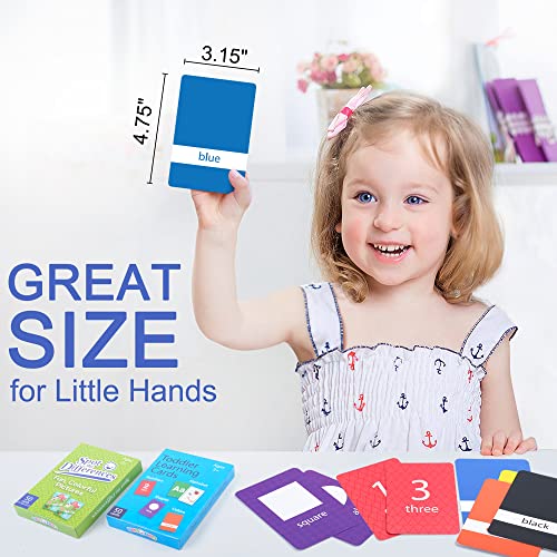 BenBen Flash Cards for Toddlers 2-4 Years, 100 Cards, Pre-K Sight Words Learning Cards: Alphabet ABC, Numbers, Colors & Shapes, Bonus Spot The Differences Card Game for Kids, Jumbo Size