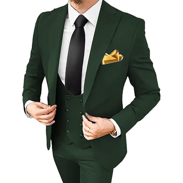 Men's Slim Fit 3-Piece Suit – Solid, One-Button Blazer, Vest & Pants – Wedding/Business