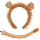 ZSPERKLA Lion Ears Headband and Tail Set Lion Ears Hair Band Halloween Cosplay Costume Accessories