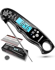KULUNER TP-01 Waterproof Digital Instant Read Meat Thermometer with 4.6” Folding Probe Backlight & Calibration Function for Cooking Food Candy, BBQ Grill, Liquids,Beef(Black)