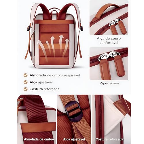 Mochila Viagem Avião Expansível Impermeável Resistente Grande Capacidade Mala de Bordo Bagagem de Mão com Saída USB Multifuncional