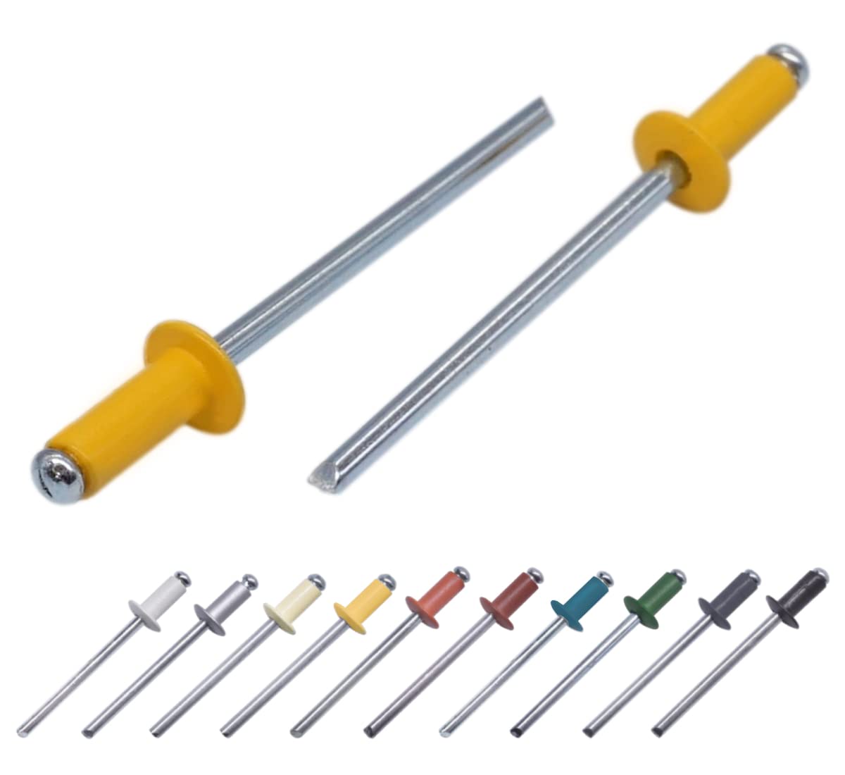 (Pack of 100 pcs) Painted Blind Rivets 3.2 x 8 mm, Dome Head, DIN 7337, Aluminum Rivet and Steel Mandrel, Pop Rivets (100, Signal Yellow RAL 1003)