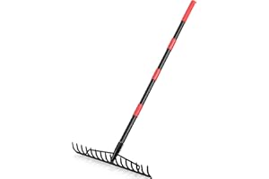CLUDPARK 5.2FT Garden Rake, 16 Tines Metal Rake with Adjustable Stainless Steel Handle, Bow Rake for Lawns Heavy Duty Loosening Soil Farming Land Management, Gathering Leaf Yard Rake with Gloves