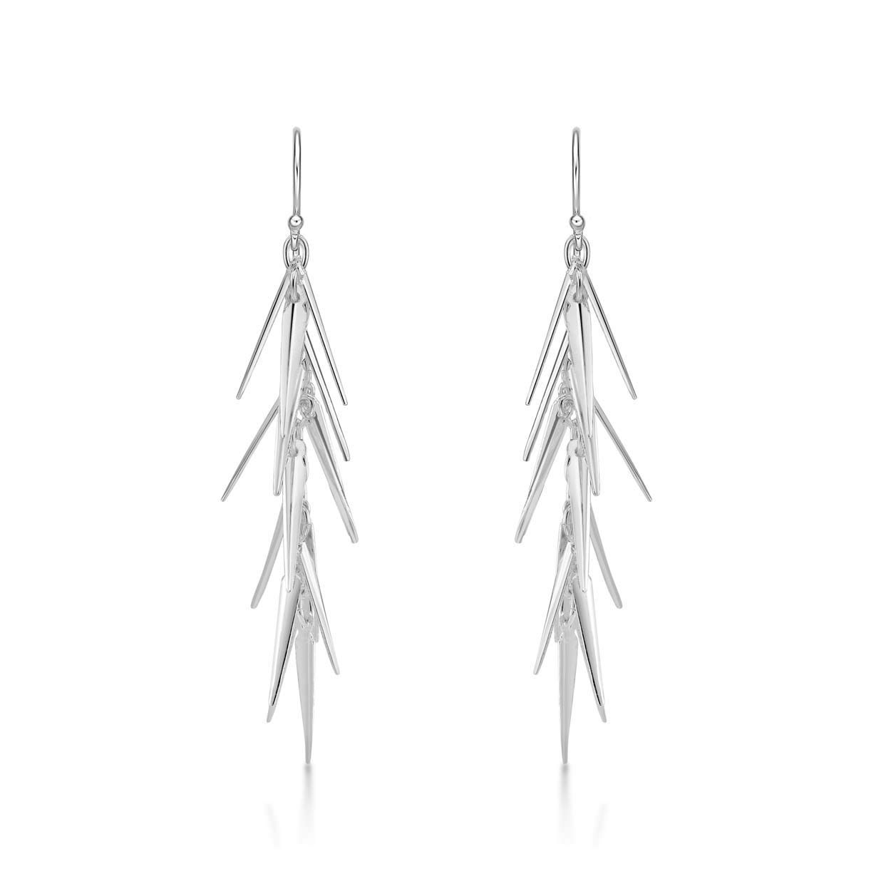Diamond Treats 925 Sterling Silver Dangle Earrings. The Pine Needle Design Long Hanging Sterling Silver Drop Earrings with Fishhook backs are the Perfect Jewellery Gift for Women