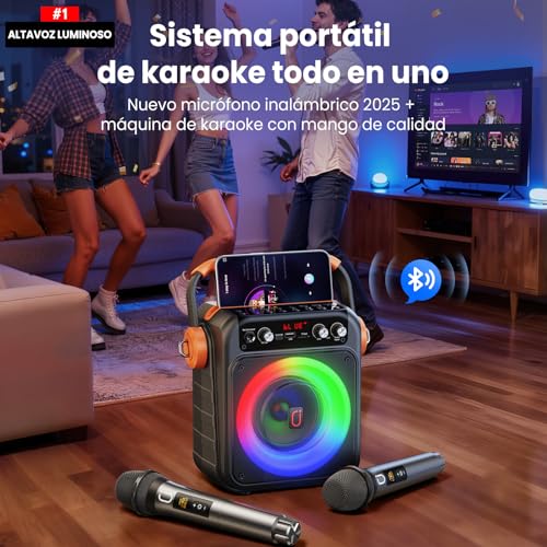 JYX Karaoke with 2 wireless microphones: Portable Bluetooth 5.3 Karaoke Speaker, PA System for Families with Subwoofer, Support Rec/AUX/USB/TF, Available as a Gift Adults and Children