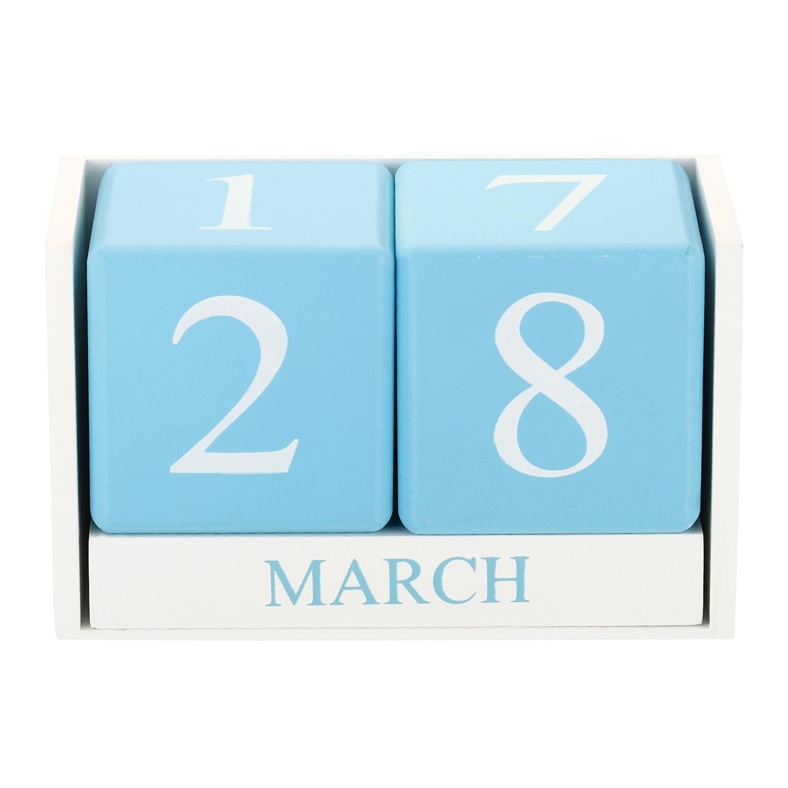YOKIVE Wooden Block Perpetual Calendar for Desk, Wood Month Date Display Blocks, Great for Daily Desktop Shop Bar Desk Decor (White Blue)