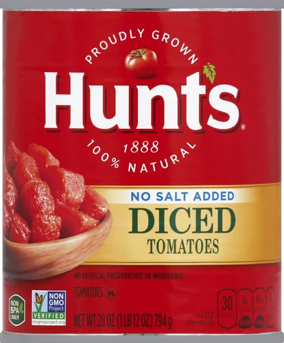 HUNT’S DICED TOMATOES NO SALT ADDED, 28 OZ
