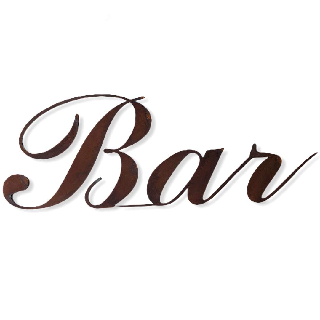 RW Vintage and Hire Bar Rusty Metal Curly Word Sign, Home bar Sign, Cocktail bar Decor, Garden Bar Accessories, Gift For Him, Present For Her, Wife,Man, Dad, Mum