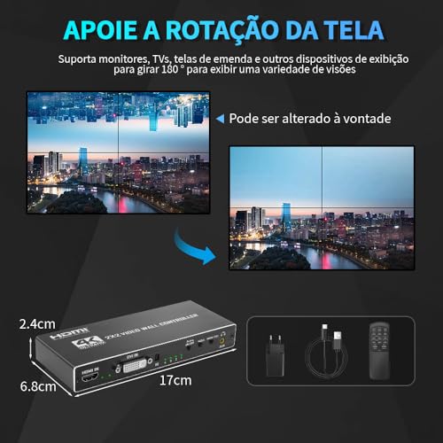 Hdmi Splitter, Duplicador 4k, Splitter 2x2, Controlador de Parede de Vídeo Hdmi 2X2