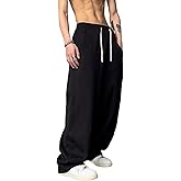 OYOANGLE Men's Drawstring Elastic Waist Baggy Sweatpants Y2K Loose Wide Leg Long Pants with Pocket