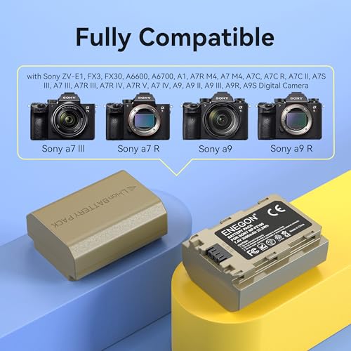 ENEGON NP-FZ100 Battery (2×3000mAh) 20W Fast Charging Set for Sony FX3 FX30 ZV-E1 ZV-E10II A1 A6600 A6700 A7III A7IV A7C A7CII A7CR A7RIII A7RIV A7RV A7SIII A9 A9II, Digital Display, SD Card Slot