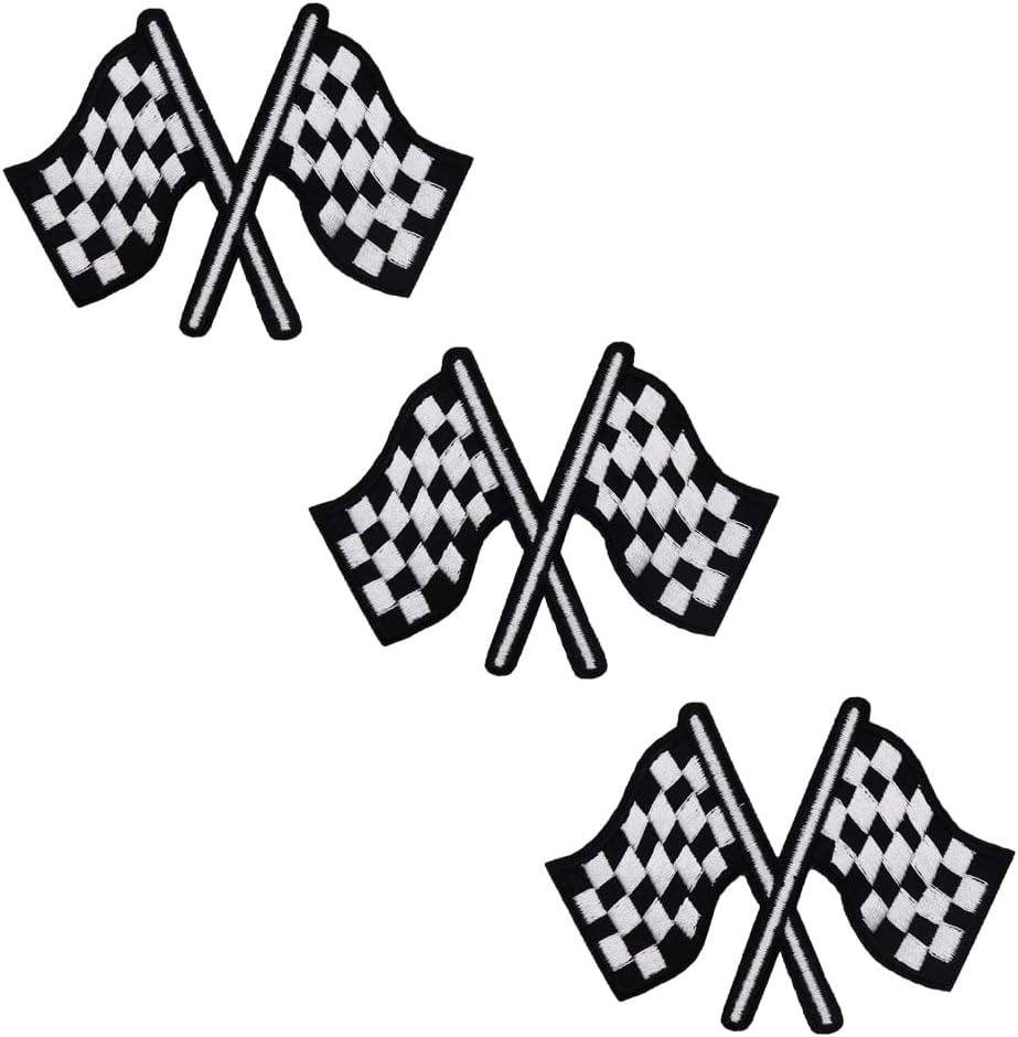 Mixed Media - Checkered Flag Embroidered Iron On Patches Win Finish Race Racing Emblems