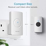 TECKNET Wireless Doorbell IP65 Waterproof Plug in 1300ft Range 60 Chimes White view 3