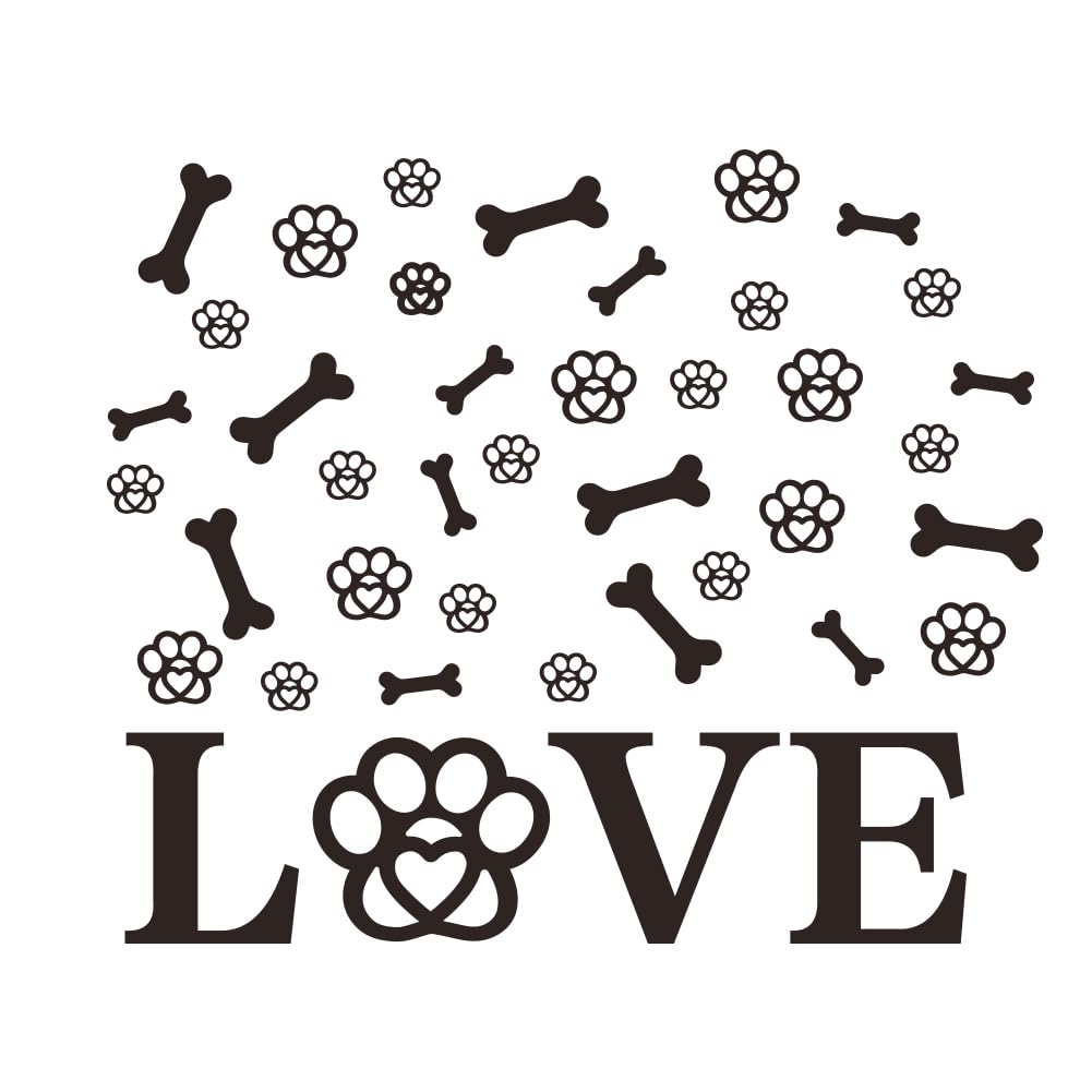SUPERDANT 41PCS Love and Dog Paw Wall Sticker Paw Prints Wall Decals Animal Wall Art Stickers Peel and Stick DIY Black Vinyl Art Decorations for Dog Lover Bedroom Living Room Wall Decor