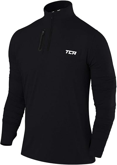 TCA Fusion Long Sleeve Running Top Men 1/4 Zip Black XL Training Top