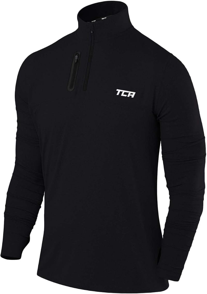 TCA Fusion Long Sleeve Running Top Men 1/4 Zip Black XL Training Top