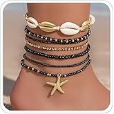 LKingel Starfish Anklet Bracelets for Women Bohemian Beaded Anklet Adjustable Rice Bead Anklets Bracelet Handmade Woven Hawaiian Beach Seashell Pearls Waterproof Anklets Summer Beach Jewelry