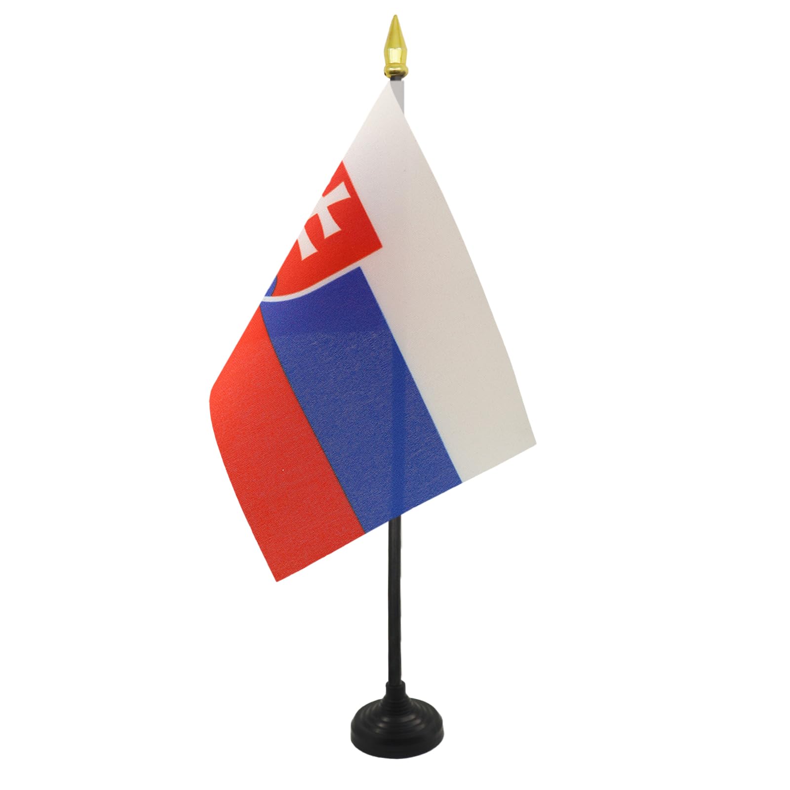 AZ FLAG - Slovakia Table Flag 4'' x 6'' - Slovak Mini Desk Flag 100% Polyester 15 x 10 cm - Office Mini Banner with 10'' Pole - Golden Spear โ image 1