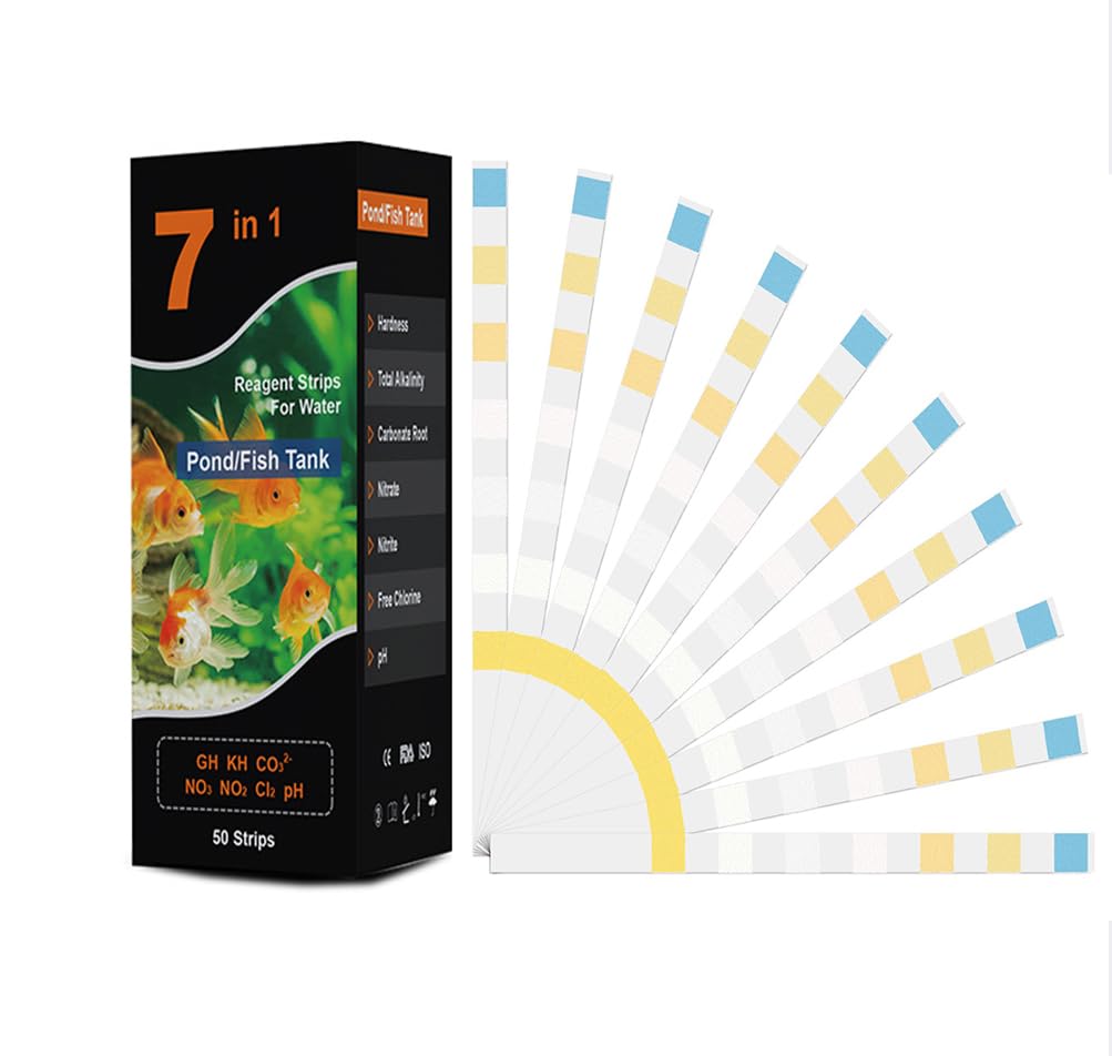 Aquarium Test Strips, 7 IN 1 Aquarium Test Kit, Fish Tank Test Strips for Freshwater Saltwater, 50 Aquarium Water Hardness Test Kit for Nitrite Nitrate Chlorine Hardness Alkalinity Carbonate PH