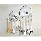 2pcs Wall Mounted Pan Pot Rack Kitchen Utensils Hanger Organizer Lid Holder 15" Stainless Steel 15 Hooks Multipurpose