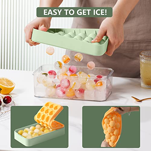 Ice Cube Tray - Sphere Silicone Ice Cube Trays for Freezer with Lid and Bin | BPA Free Stackable Round Ice Tray with Cover | Easy Release Making 18-Circle Ice | Come with Ice Scoop (1Pack, Green)