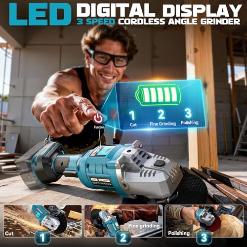 Ecarke Radial Pequeña, Amoladora Bateria Compatible con Makita 18V, Motor Sin Escobillas, 3 Niveles Velocidad, 10000 rpm, Disco 125mm, Pantalla LCD y Juego 12 Accesorios(Solo Productos)-Azul Marino