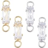 Beebeecraft 1 Box 12Pcs Cubic Zirconia Links Connectors 18K Gold & Platinum Plated Rectangle Birthstone Charm Bracelet Necklace Connector for DIY Jewelry Making