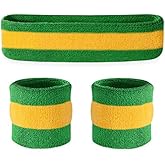 Suddora Striped Sweatband Set, Moisture Wicking 2 Wristbands and 1 Headband, Breathable Athletic Sweat Bands for Sports, Costumes & Cosplay, Matching Bands to Wear with Jersey