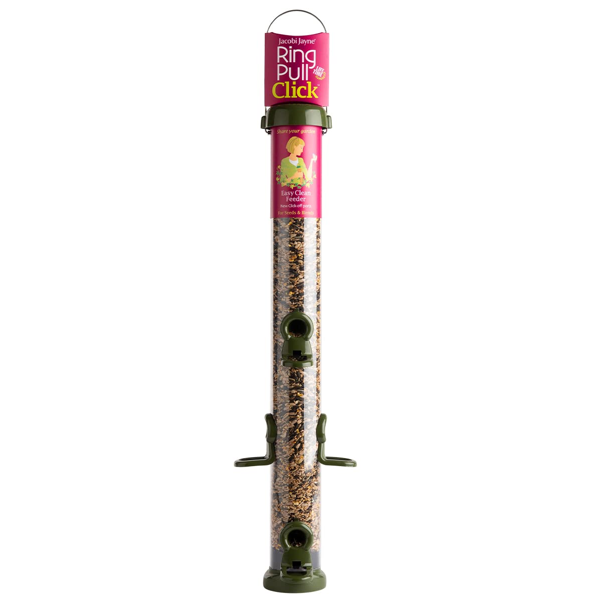 Jacobi Jayne RP3-S3G Ring-Pull Click Large Seed Feeder, green Bird