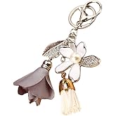 SWJEWEL Flower Keychain Rhinestone Tassel Leaf Key Ring Women Wallet Bag Pendant Charms