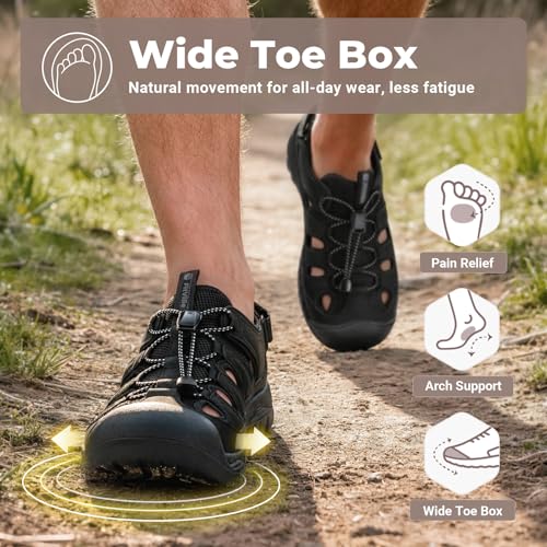 FitVille Outdoor Sport Sandals for Men with Wide Toe Box Mens Athletic Sandals - Hiking, Walking & Beach