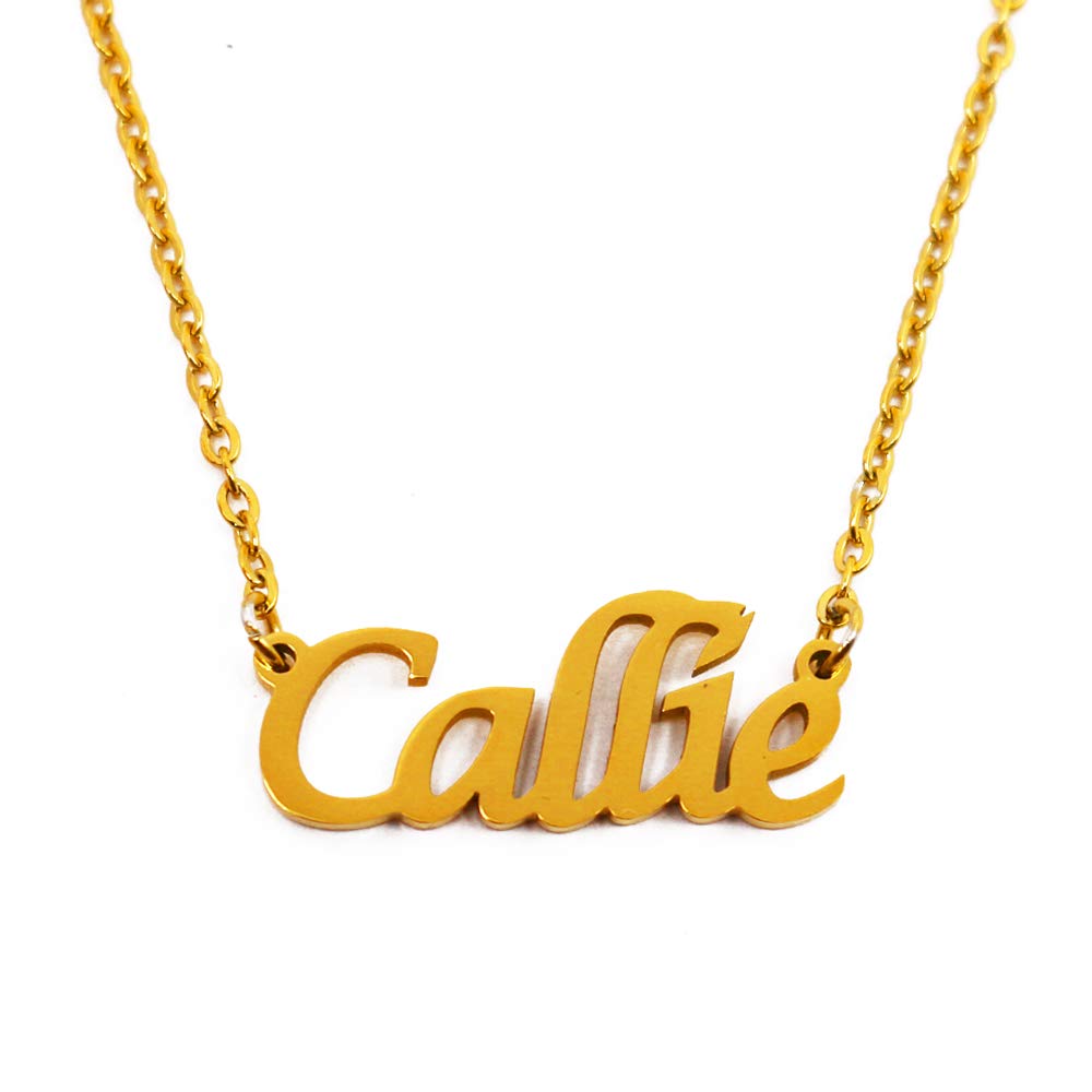 Kigu Callie Personalised Name Necklace 18ct Gold Plated, Custom Dainty Name Pendants, Jewellery for Ladies, Girlfriend, Mother, Sister, Friends