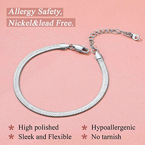FindChic Tobillera Cadena Serpiente Plana 3mm/5mm Ancho Tobilleras Pulseras Mujer Acero Inoxidable Tobillera para Verano Playa 22cm+5cm