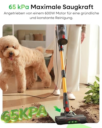 FAMIVAC FV2 Staubsauger mit Kabel, 65Kpa/600W Staubsauger Beutellos mit Matratzenbürste, 1,3KG Leichtgewicht, 7M Kabel, 60dB Leise, 1,5L, Selbststehend, Anti-Tangle-Bürste für Teppich/Boden/Tierhaare