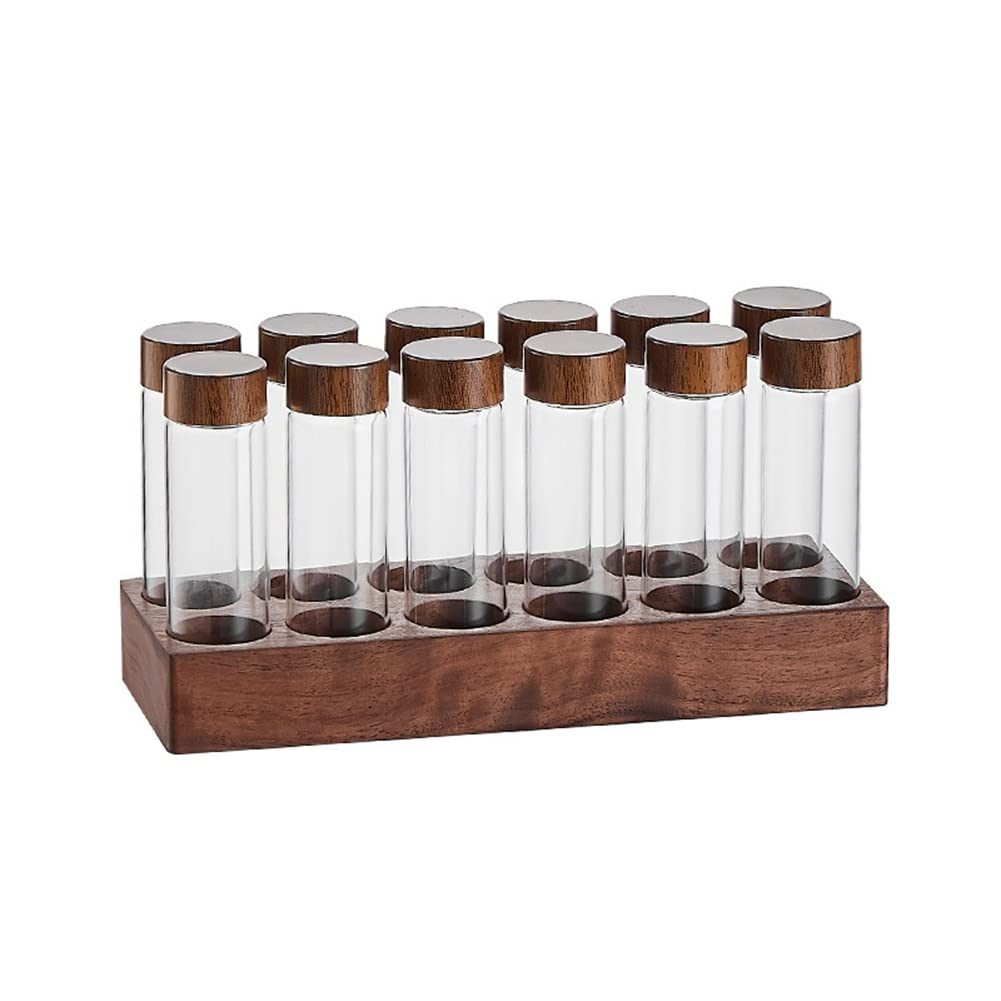Hopbucan Single Dose Coffee Bean Storage Tubes Coffee Bean Cellar Wooden Display Stand and Funnel Espresso Accessories