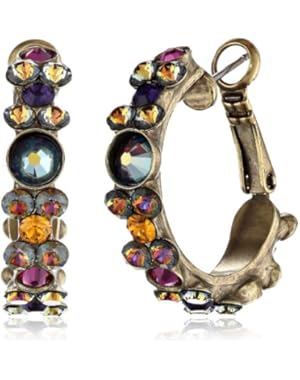 Crystal Floral Antique-Style Hoop Earrings