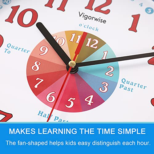 Vigorwise Telling Time Teaching Clock for Kid & Parents, 10 Inch Education Wall Clock for