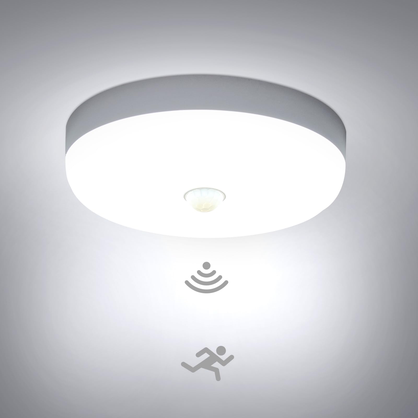 Combuh Indoor LED PIR Motion Sensor Ceiling Light 15W 1500LM, 15CM Cool White 6500K, IP56 Waterproof Flush Round Lights Fitting 240V for Porch Hallway Roof Stairway