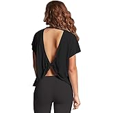 Mippo Womens Open Back Workout Tops Loose Short Sleeve Athletic Gym T Shirts